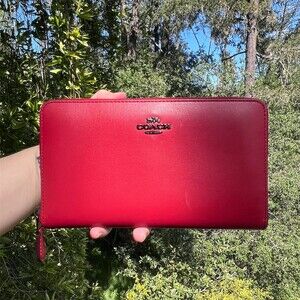 COACH Large Travel Wallet RED Smooth Leather with Gunmetal Hardware AUTHENTIC